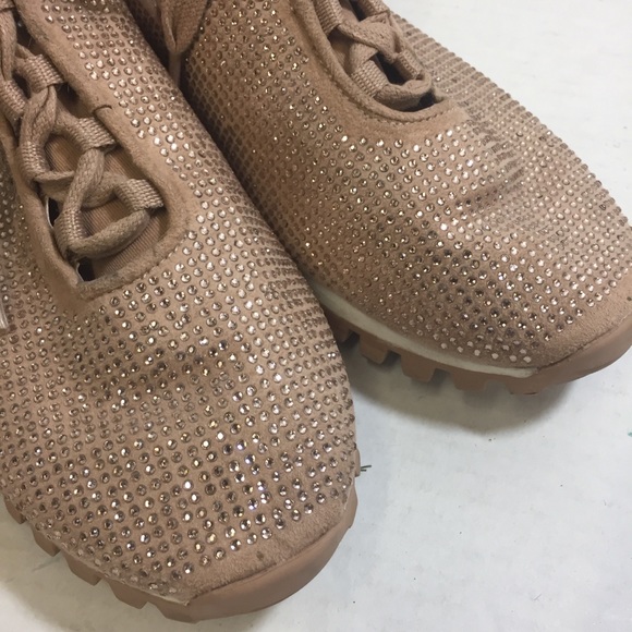 BCBGeneration Lynn Pin Stud Bling Sock Style Low Top Sneakers Tan Rose G… - Picture 5 of 12